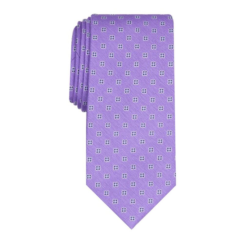 CLUBROOM Mens Purple Floral Neat Polyester Classic Neck Tie